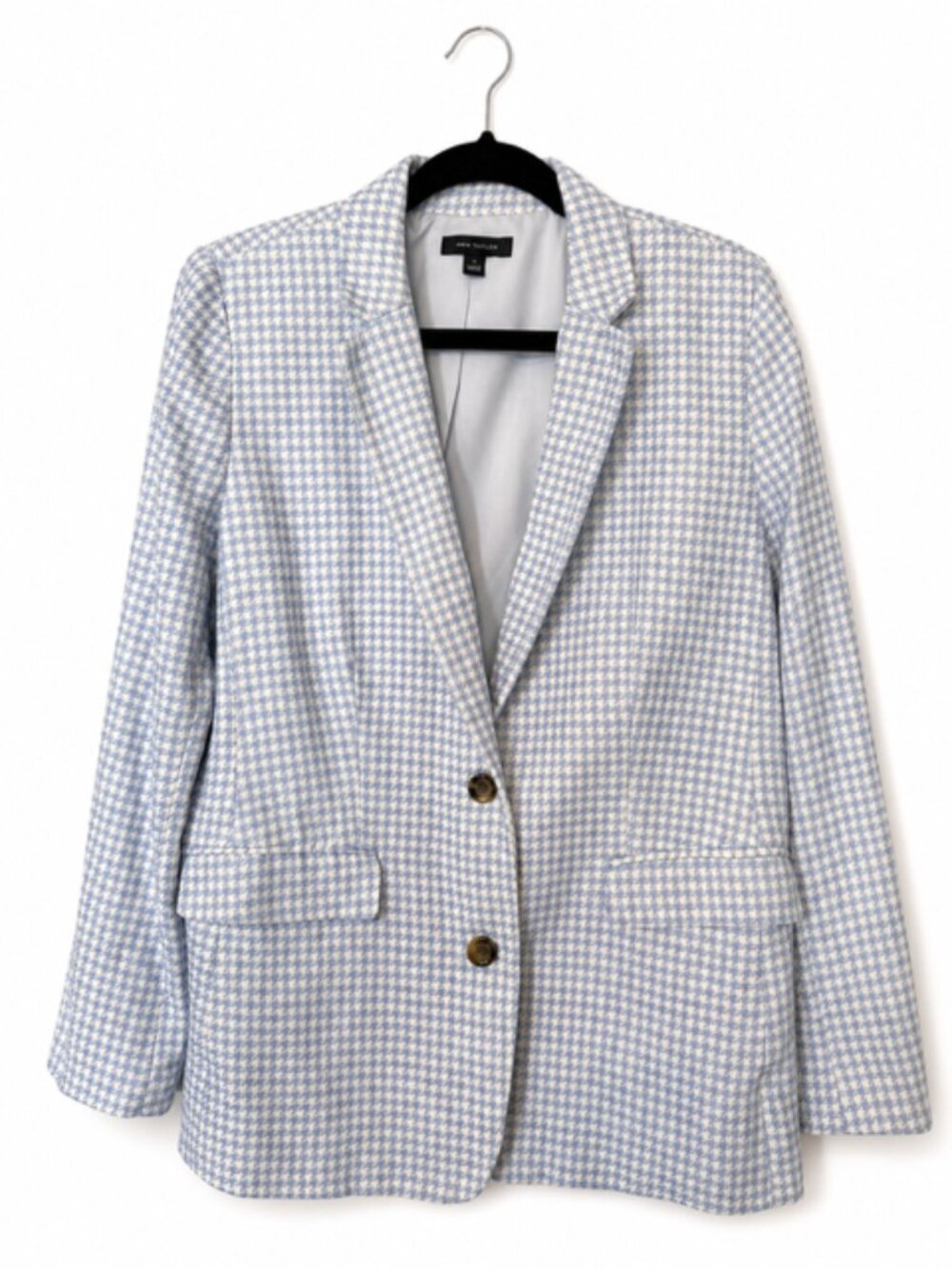 Ann Taylor Size 14 Blue White Houndstooth Blazer Career Jacket Preppy Chic